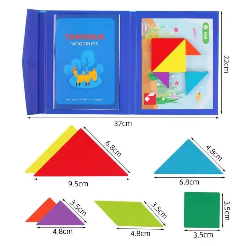 Wooden Jigsaw Magnetic Tangram Puzzle Book Educational Toys for Kid Portable Montessori Learning Intelligence