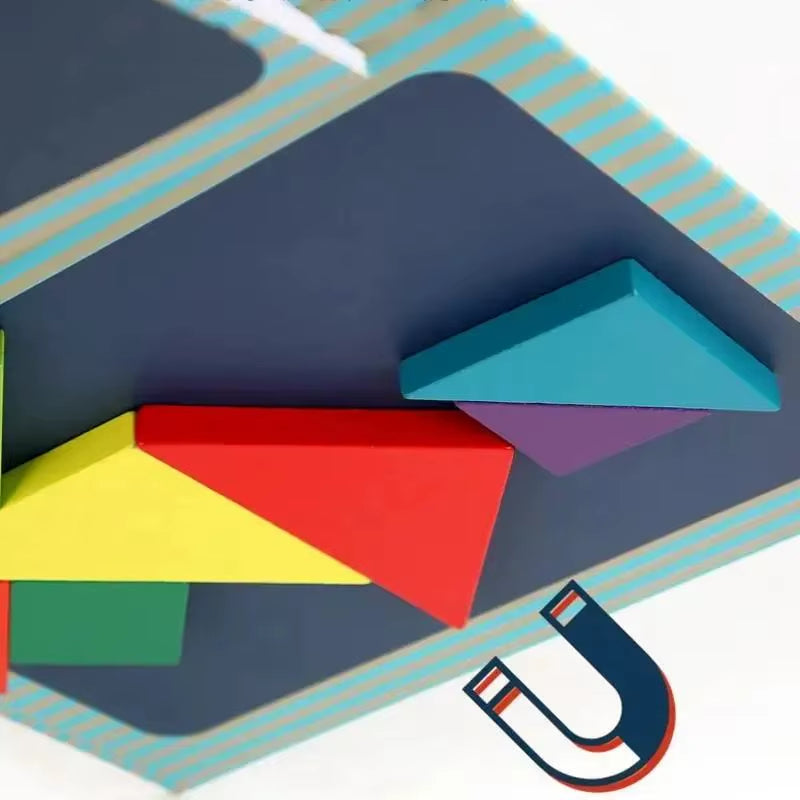 Wooden Jigsaw Magnetic Tangram Puzzle Book Educational Toys for Kid Portable Montessori Learning Intelligence