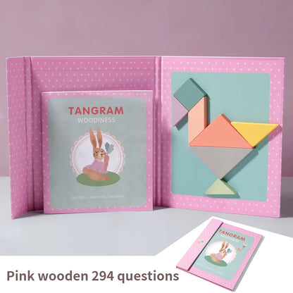 Wooden Jigsaw Magnetic Tangram Puzzle Book Educational Toys for Kid Portable Montessori Learning Intelligence