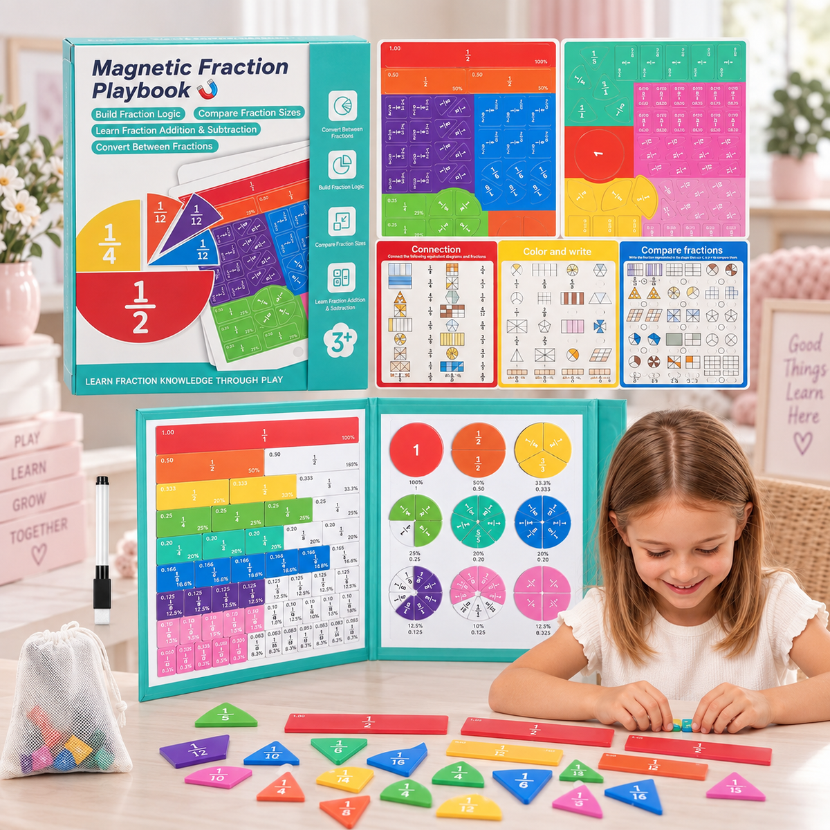 Magnetic Fraction Educational Puzzle