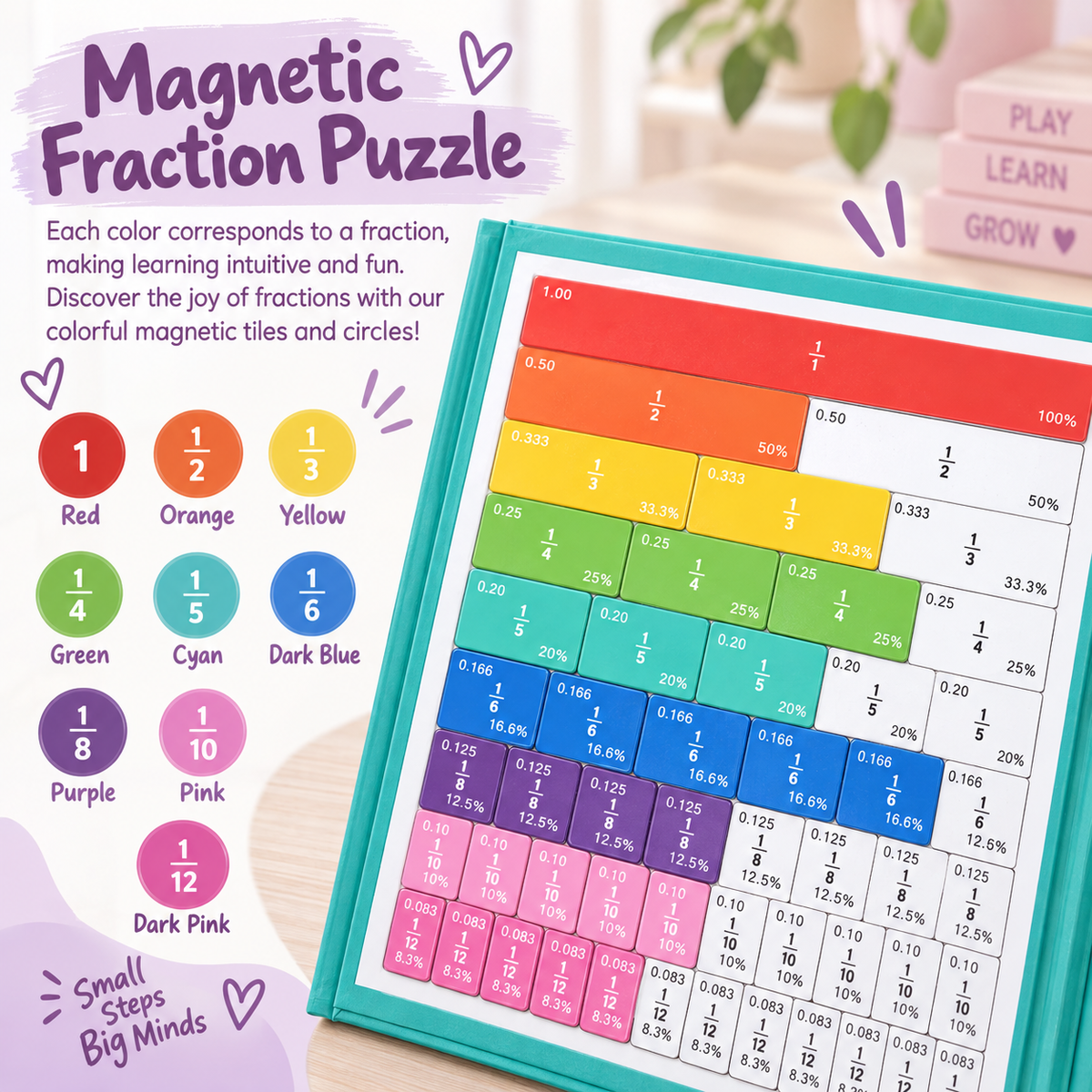 Magnetic Fraction Educational Puzzle