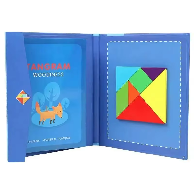 Wooden Jigsaw Magnetic Tangram Puzzle Book Educational Toys for Kid Portable Montessori Learning Intelligence